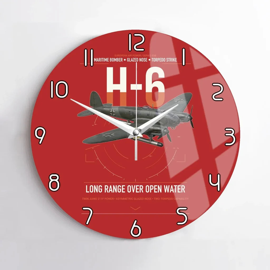 Heinkel He 111H-6 design on red no frame wall clock