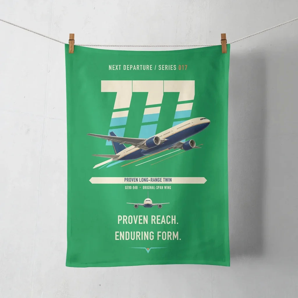 Boeing 777-200ER design on green towel