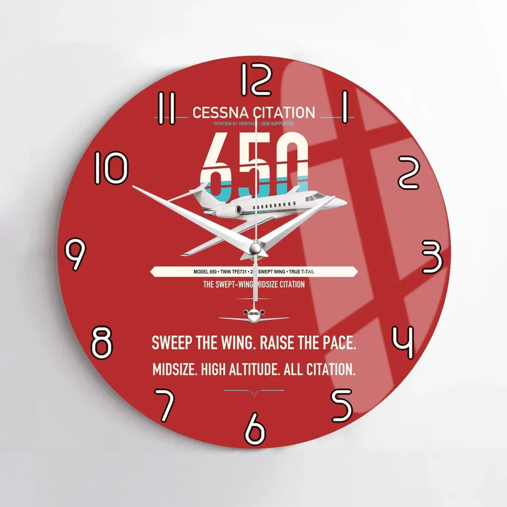 Cessna Citation 650 - Citation III design on red no frame wall clock