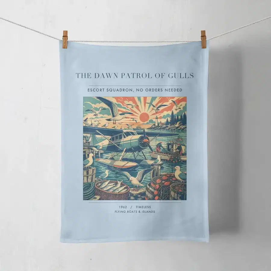 VINTAGE G4411 - The Dawn Patrol Of Gulls - Designed Towels design on lightblue