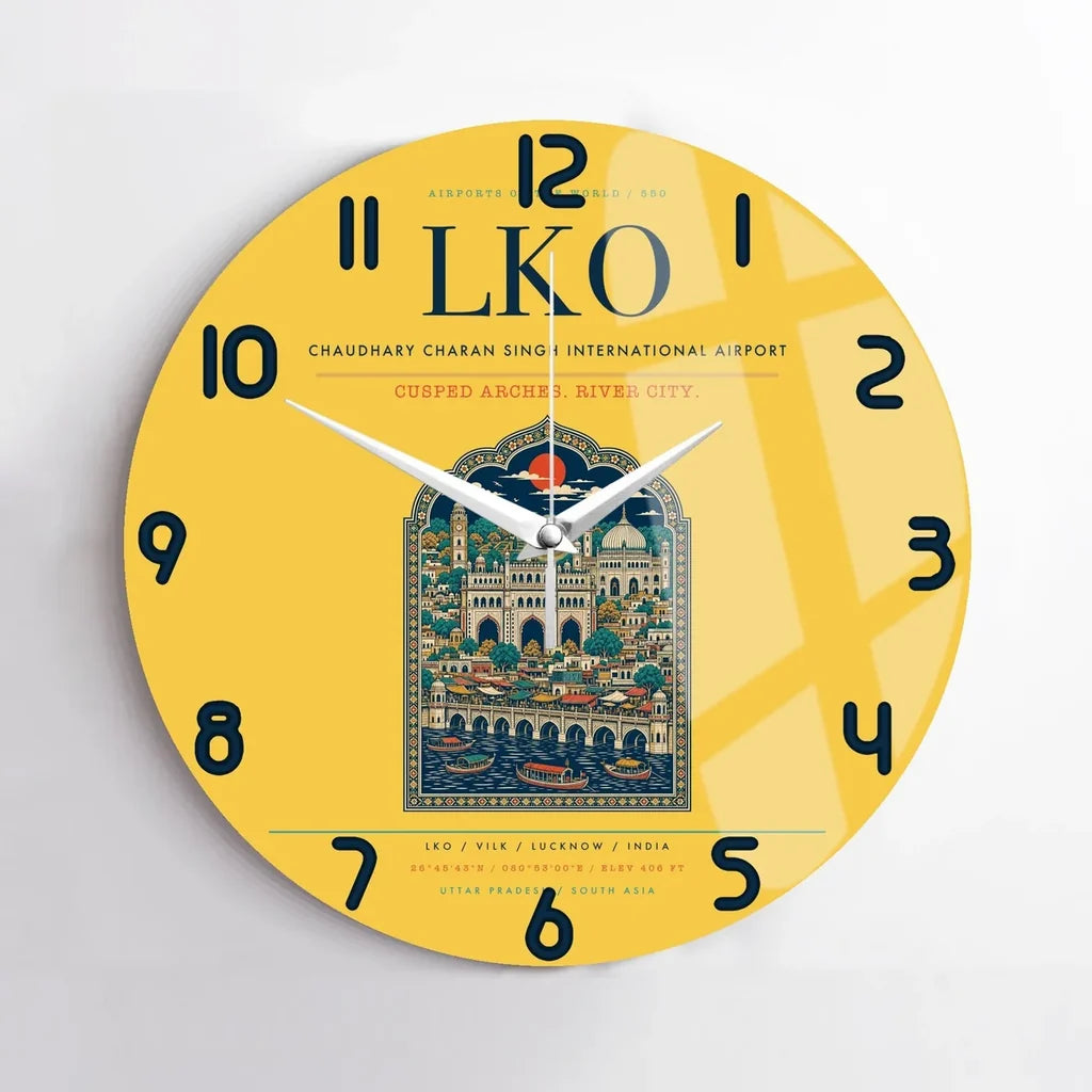 Chaudhary Charan Singh International Airport LKO Wall-Clock No-Frame - Yellow