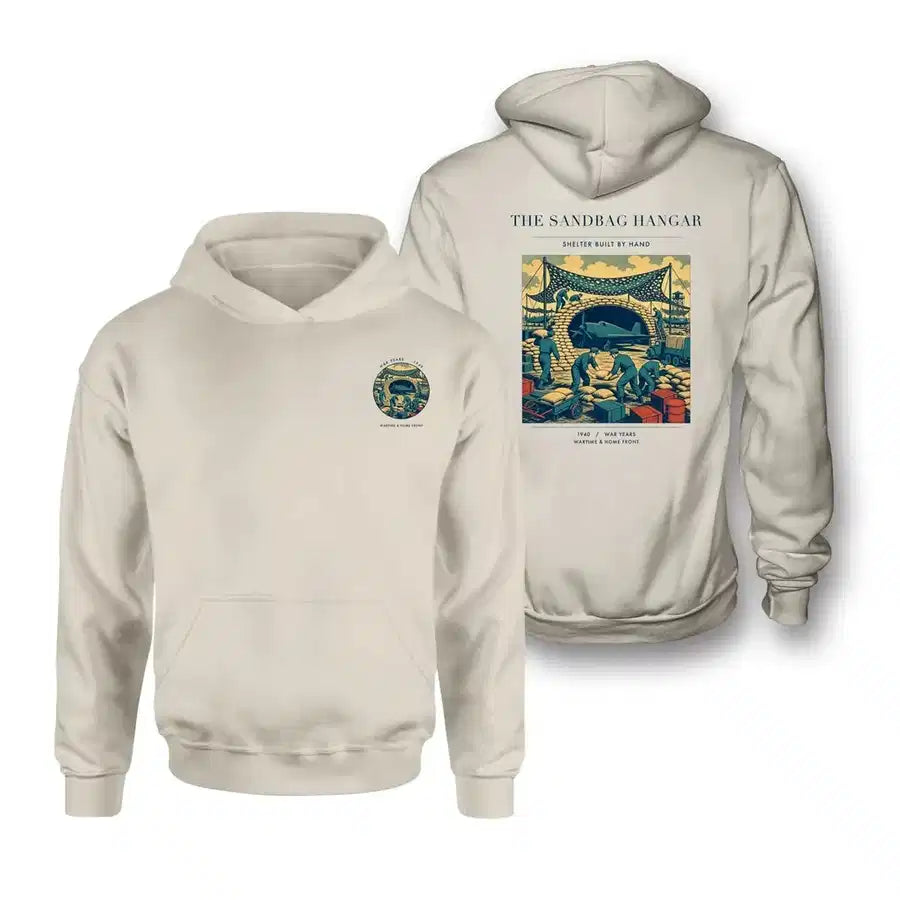 VINTAGE G4505 - The Sandbag Hangar - Double-Side Hoodie design on khaki double side