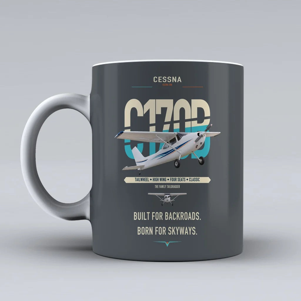 Cessna 170B design on gray ceramic mug, double-side print