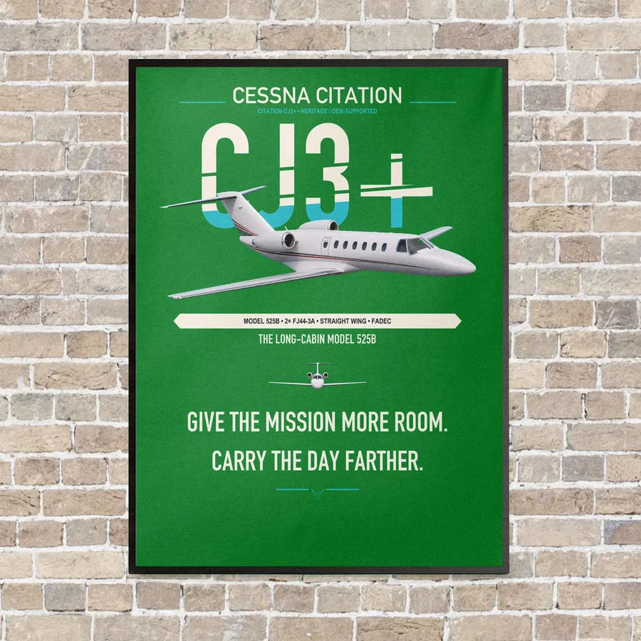 Cessna Citation CJ3+ vertical canvas print - framed - green background