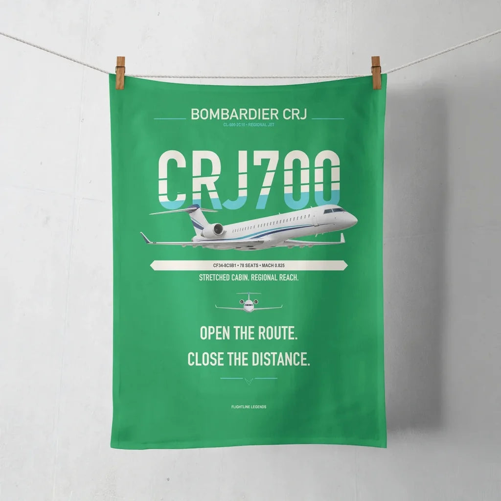 Bombardier CRJ700 design on green towel