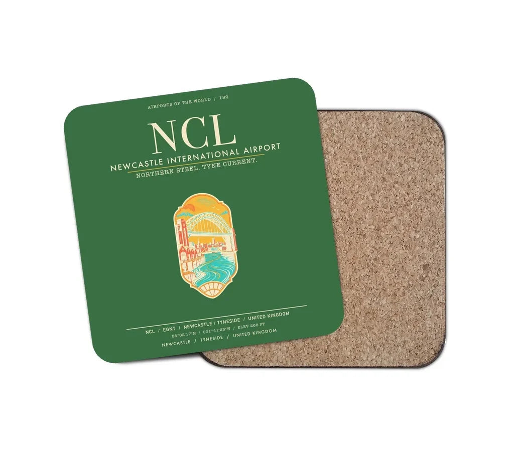 Newcastle International Airport (NCL) design on green 1 piece coaster