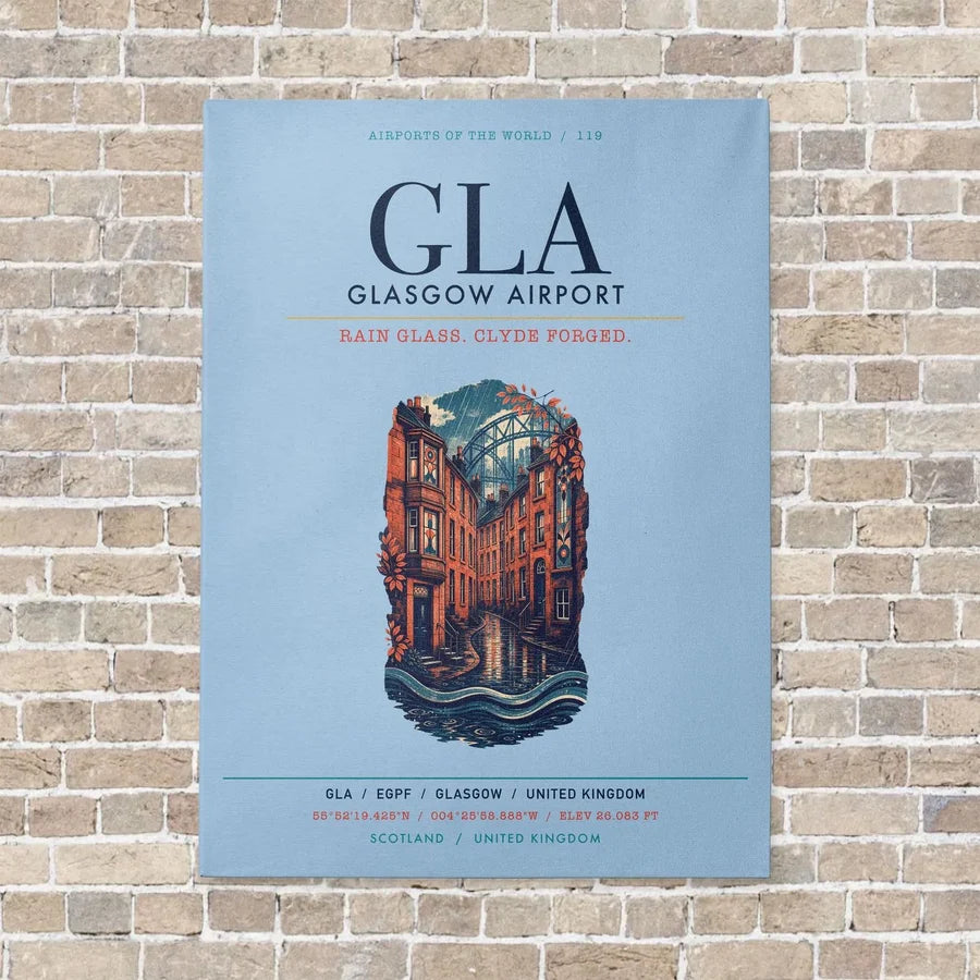 Glasgow Airport GLA vertical canvas print - no frame - light blue background