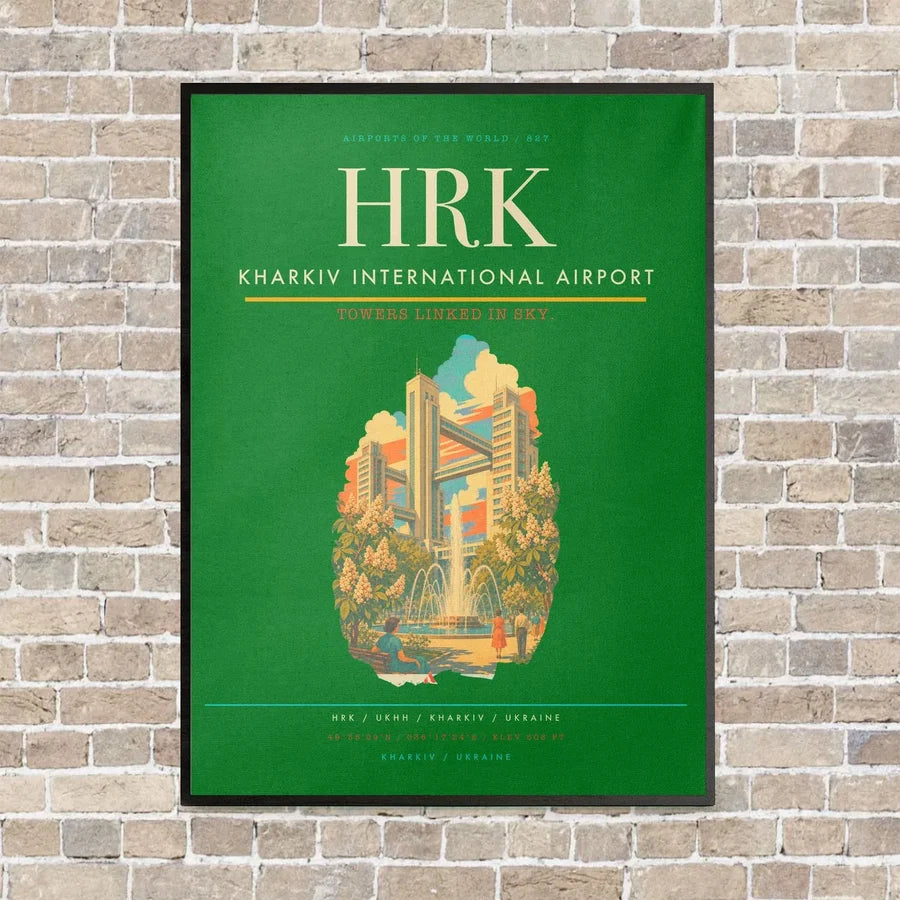 Kharkiv International Airport HRK vertical canvas print - framed - green background
