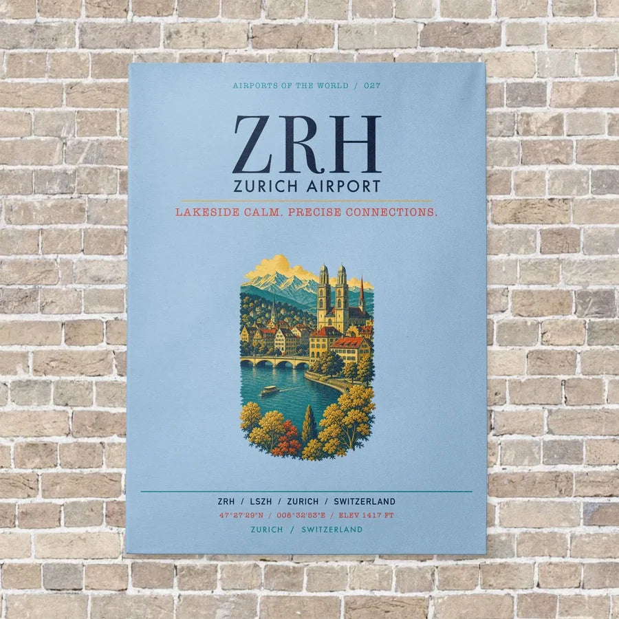 Zurich Airport ZRH vertical canvas print - no frame - light blue background