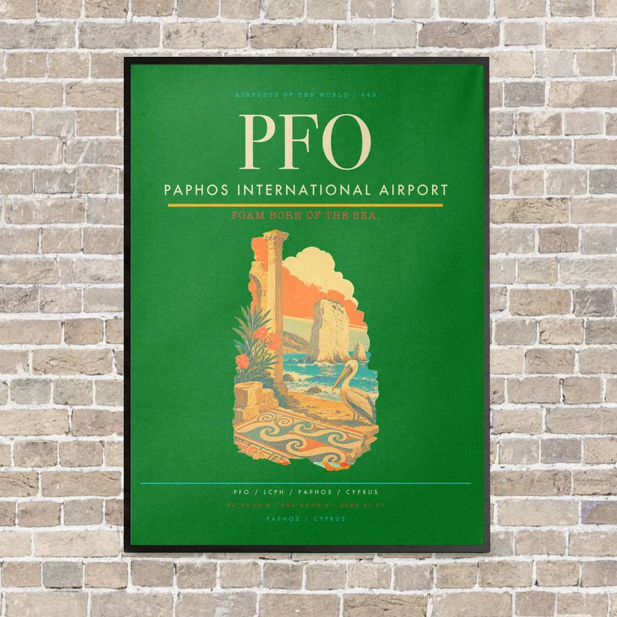 Paphos International Airport PFO vertical canvas print - framed - green background