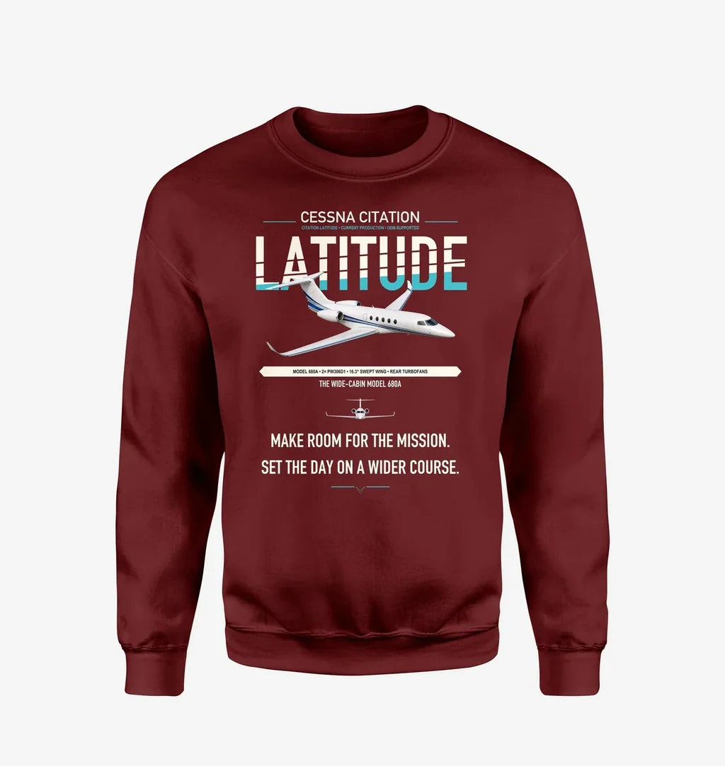 Cessna Citation Latitude design on wine red sweatshirt