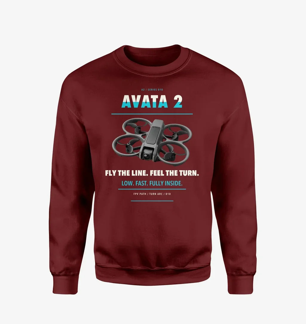 DJI Avata 2 design on wine red sweatshirt