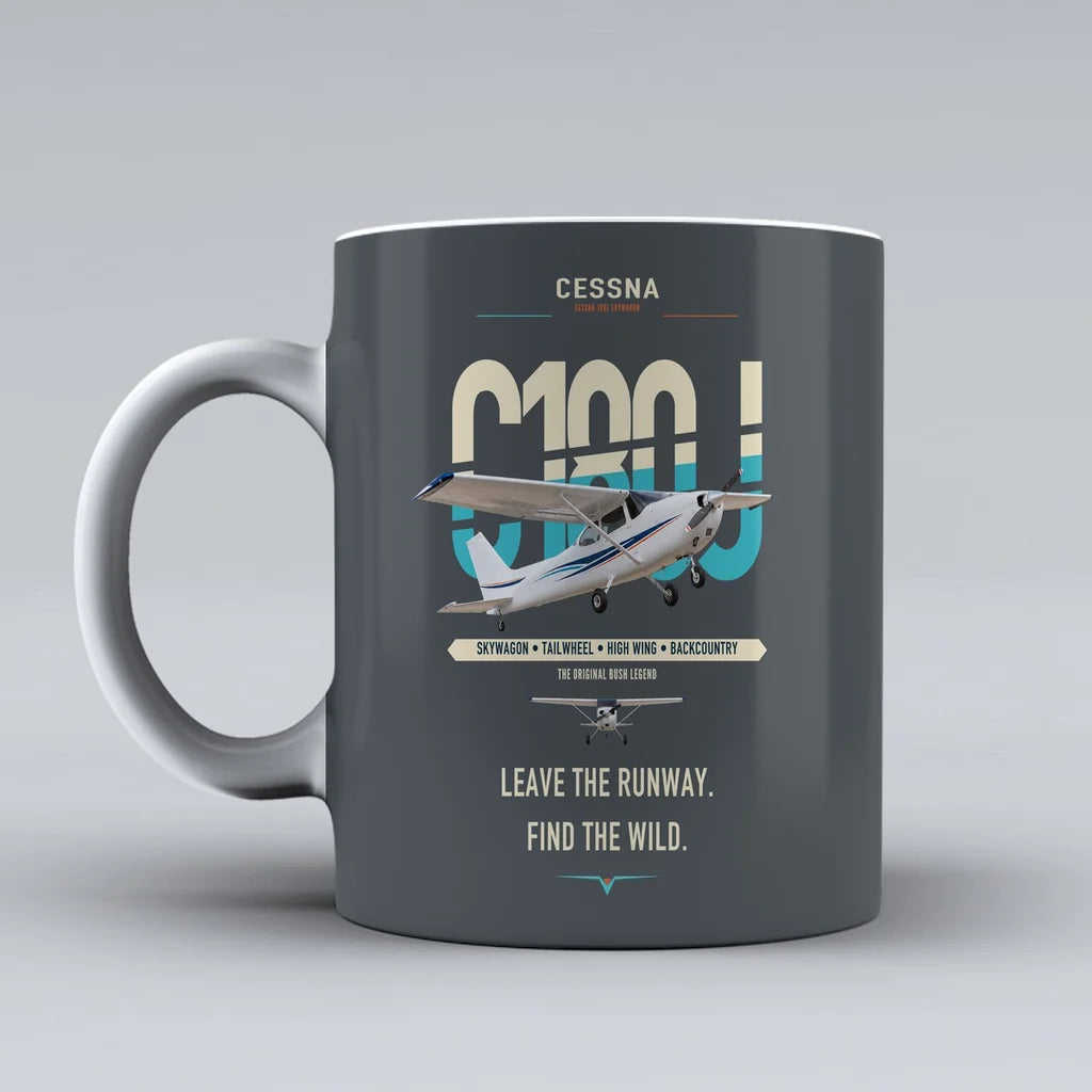 Cessna 180J Skywagon design on gray ceramic mug, double-side print