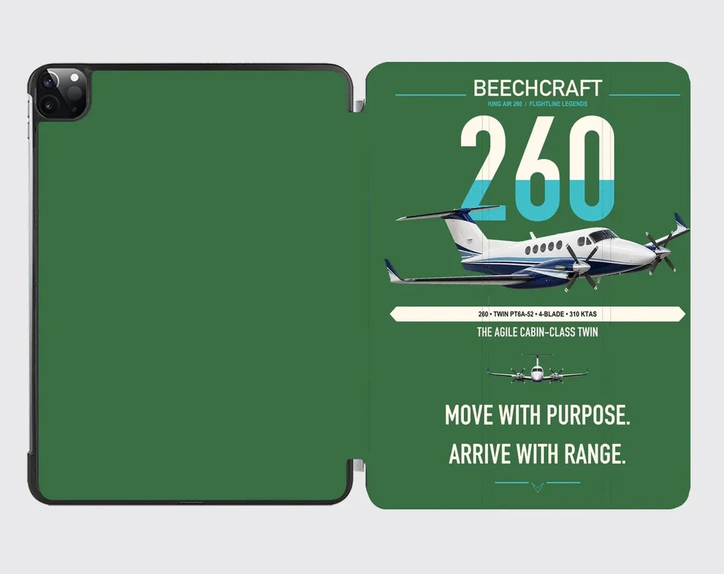 Beechcraft King Air 260 design on green ipad tablet case