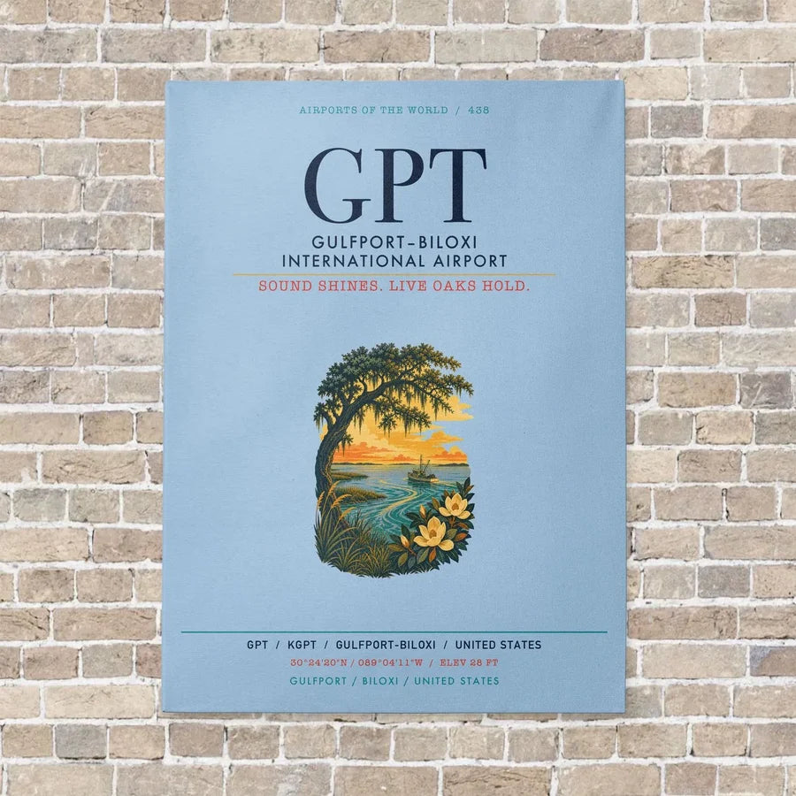 Gulfport–Biloxi International Airport GPT vertical canvas print - no frame - light blue background