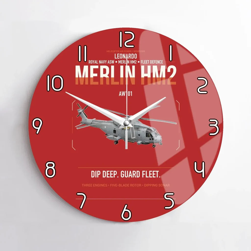 Leonardo AW101 Merlin HM2 design on red no frame wall clock