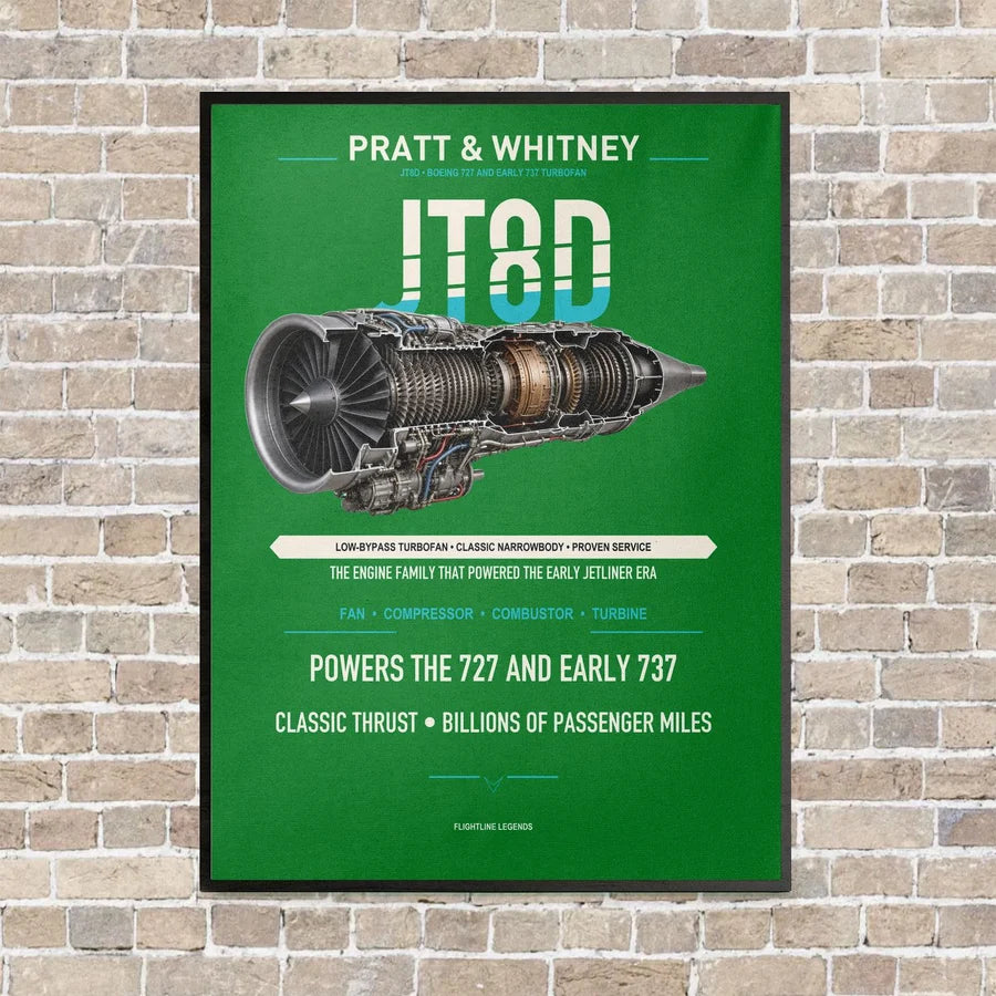 JT8D vertical canvas print - framed - green background