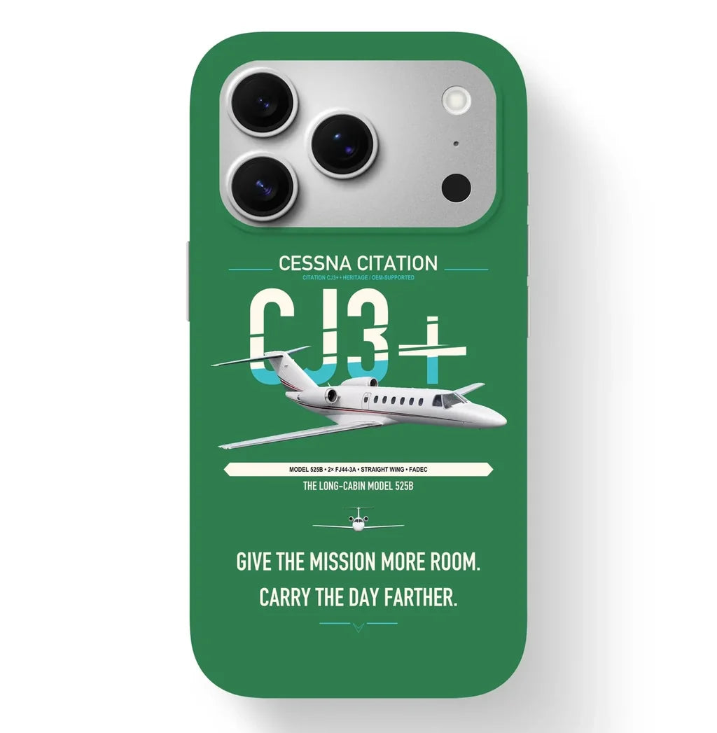 Cessna Citation CJ3+ design on green magsafe iphone case, for iPhone 17 Pro