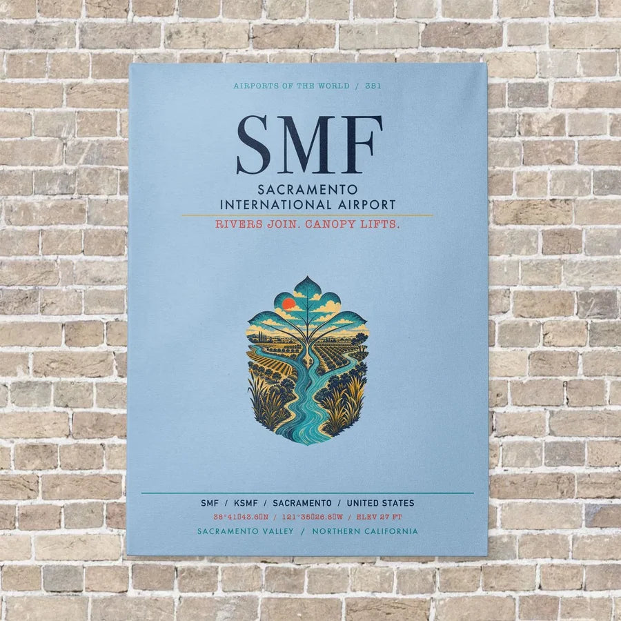 Sacramento International Airport SMF vertical canvas print - no frame - light blue background