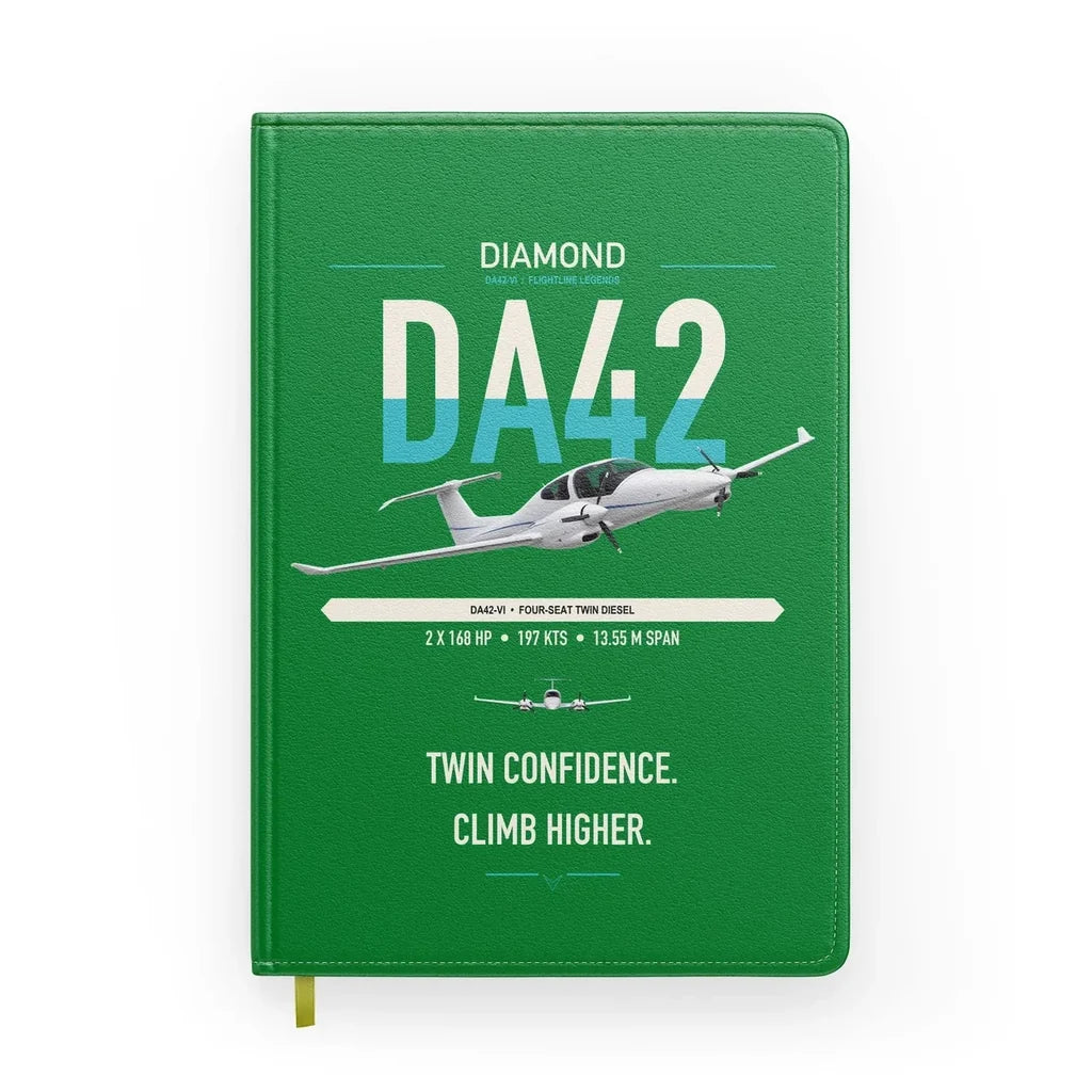 Diamond DA42-VI design on green notebook