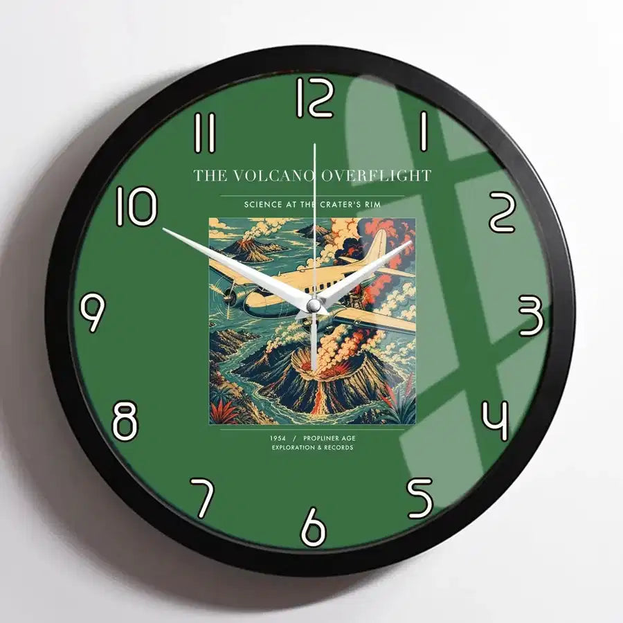 VINTAGE G4206 - The Volcano Overflight - Designed Wall Clocks design on green framed