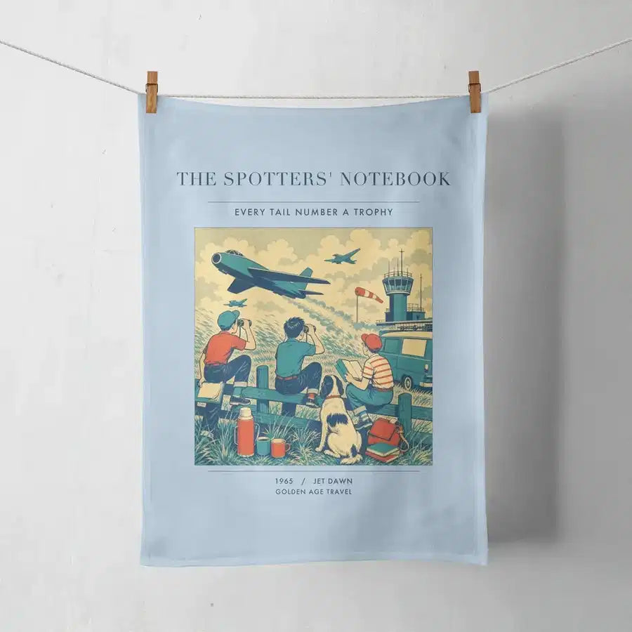 VINTAGE G4384 - The Spotters' Notebook - Designed Towels design on lightblue