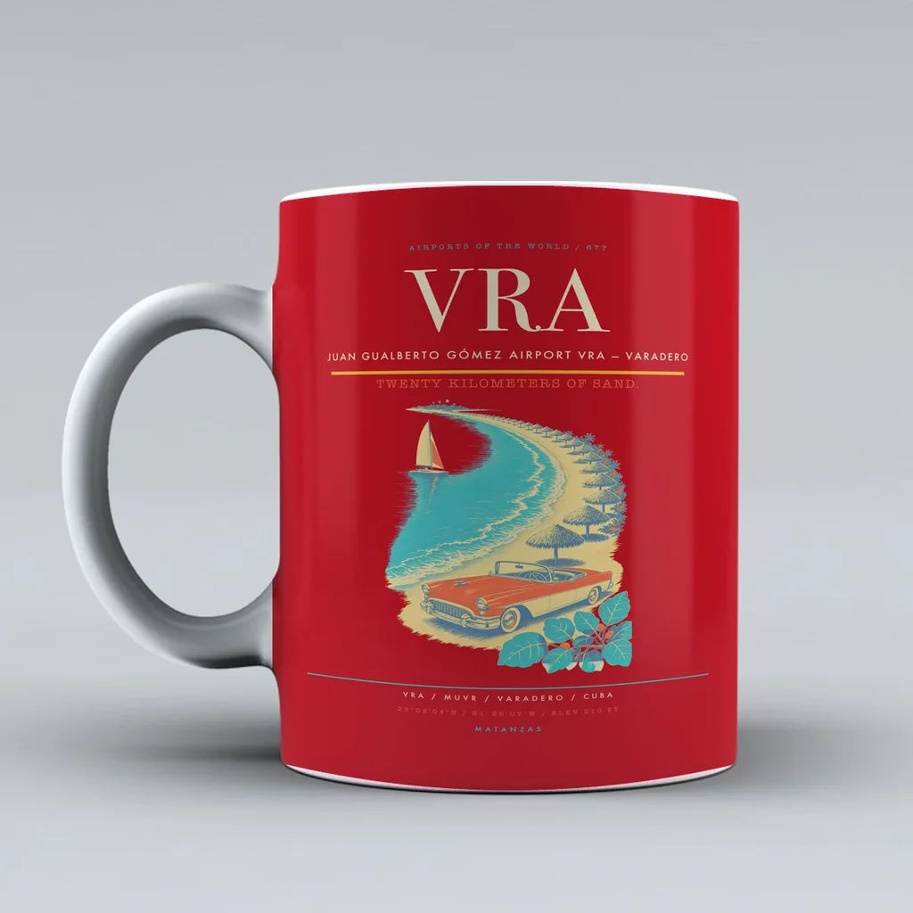 Juan Gualberto Gómez Airport (VRA) airport code design on red ceramic mug