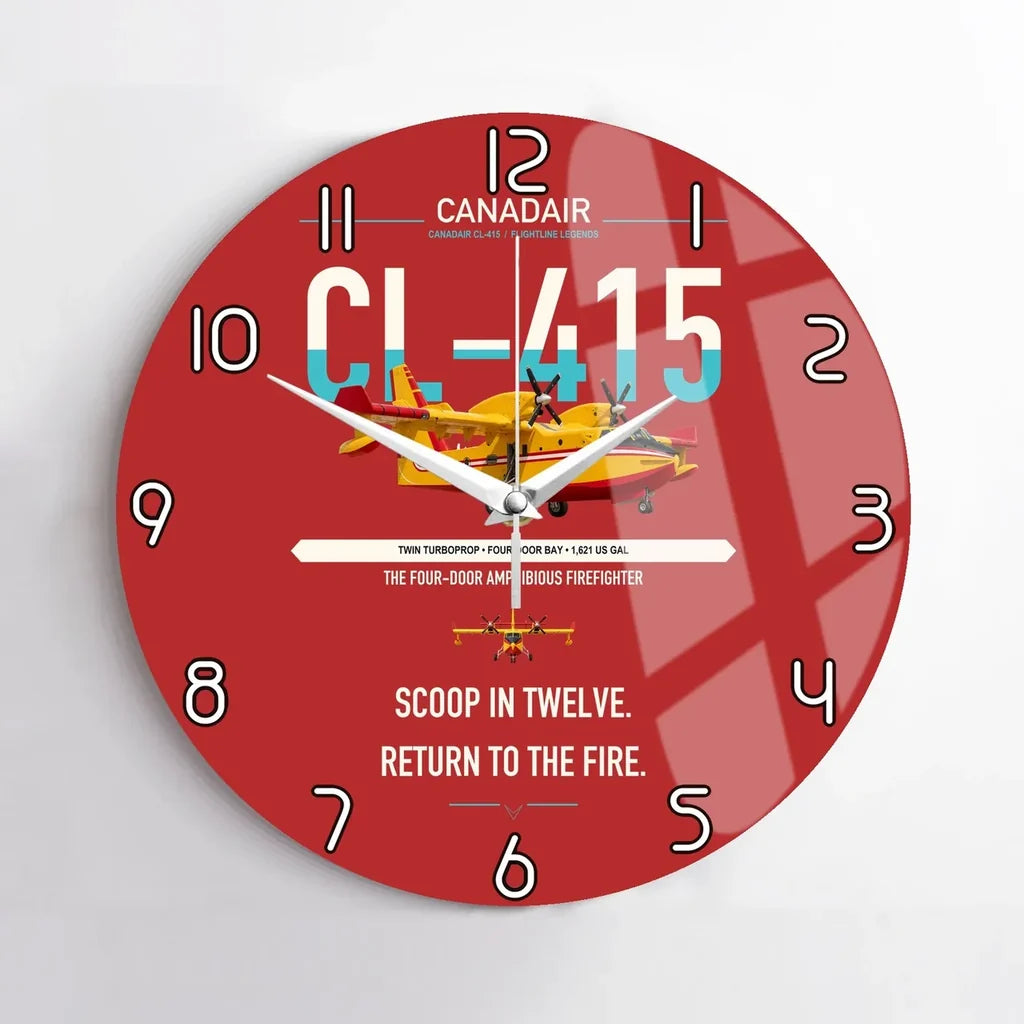 Canadair CL-415 design on red no frame wall clock