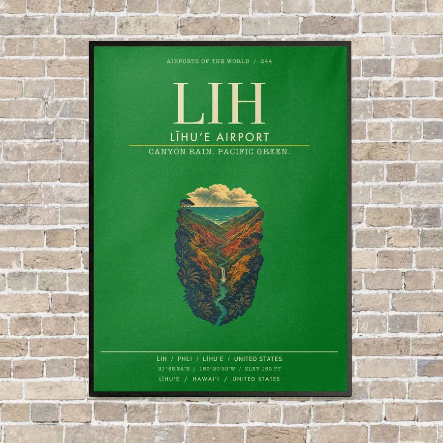 Līhuʻe Airport LIH vertical canvas print - framed - green background