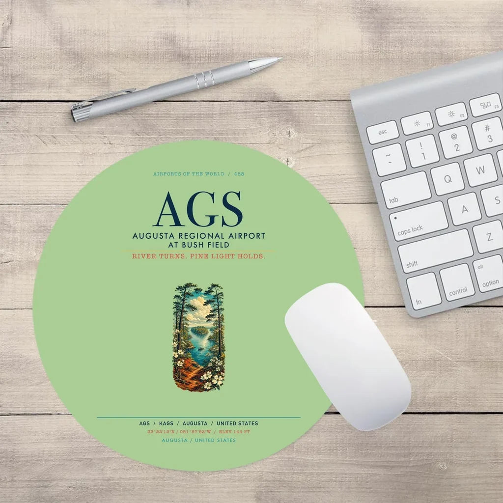 Augusta Regional Airport at Bush Field (AGS) design on light green round mouse pad