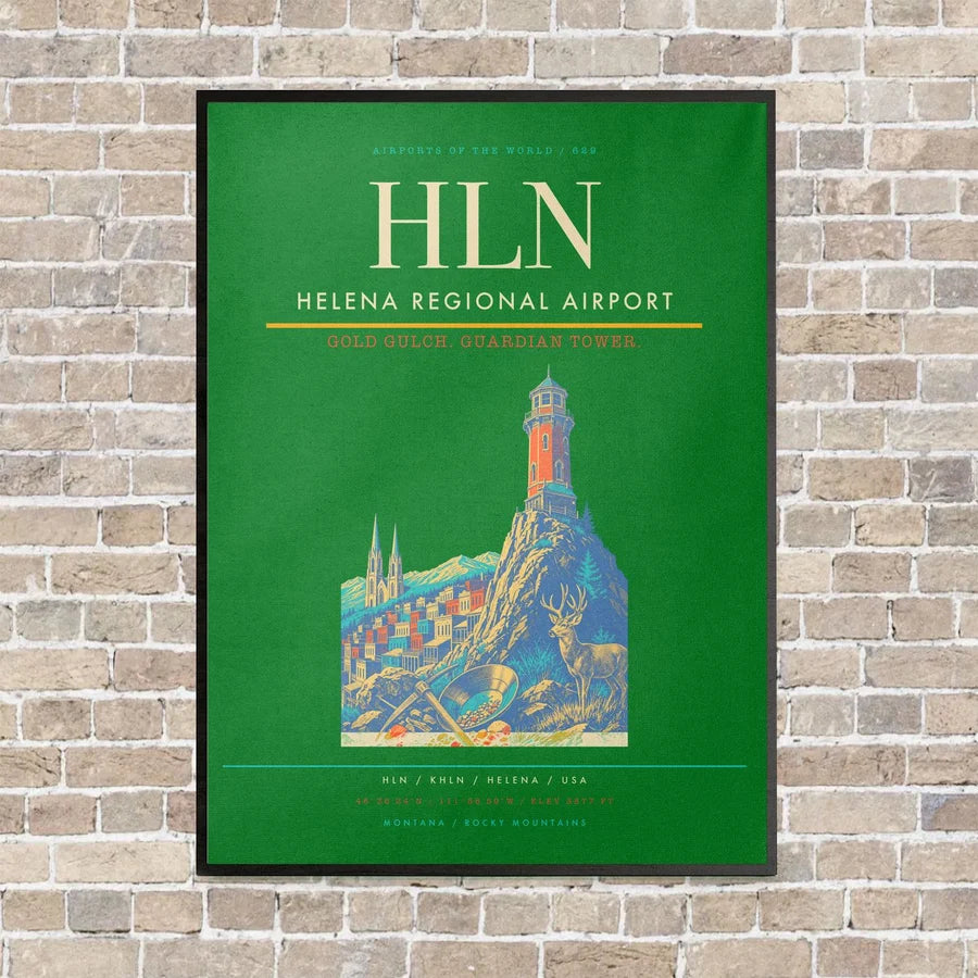 Helena Regional Airport HLN vertical canvas print - framed - green background