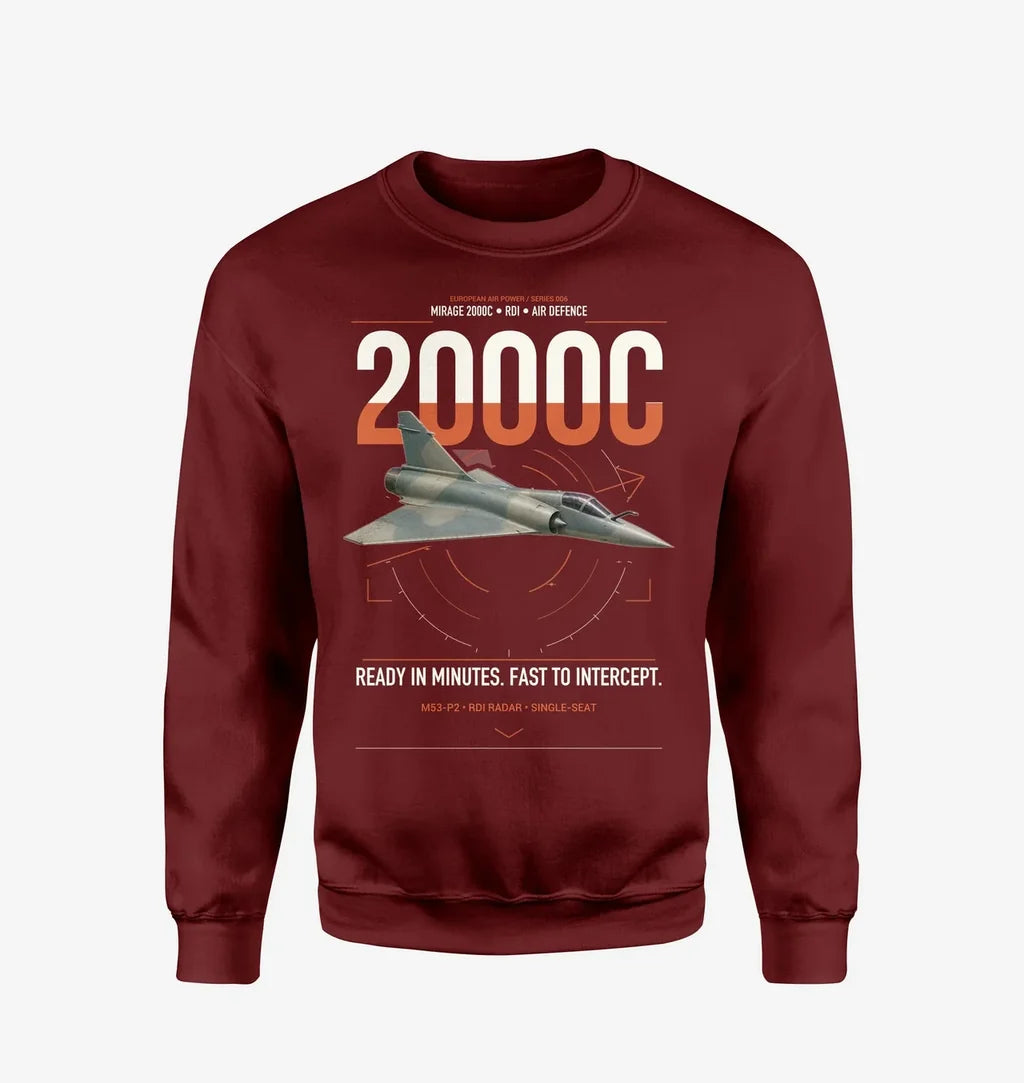 Dassault Mirage 2000C RDI design on wine red sweatshirt