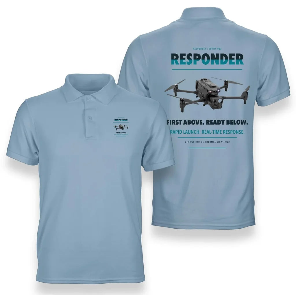 BRINC Responder design on light blue polo