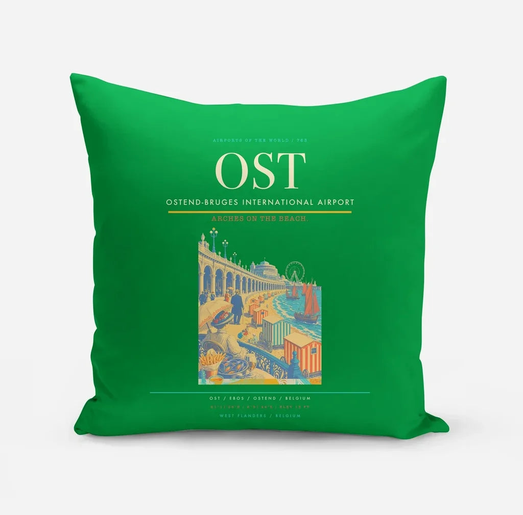 Ostend-Bruges International Airport (OST) design on green pillow