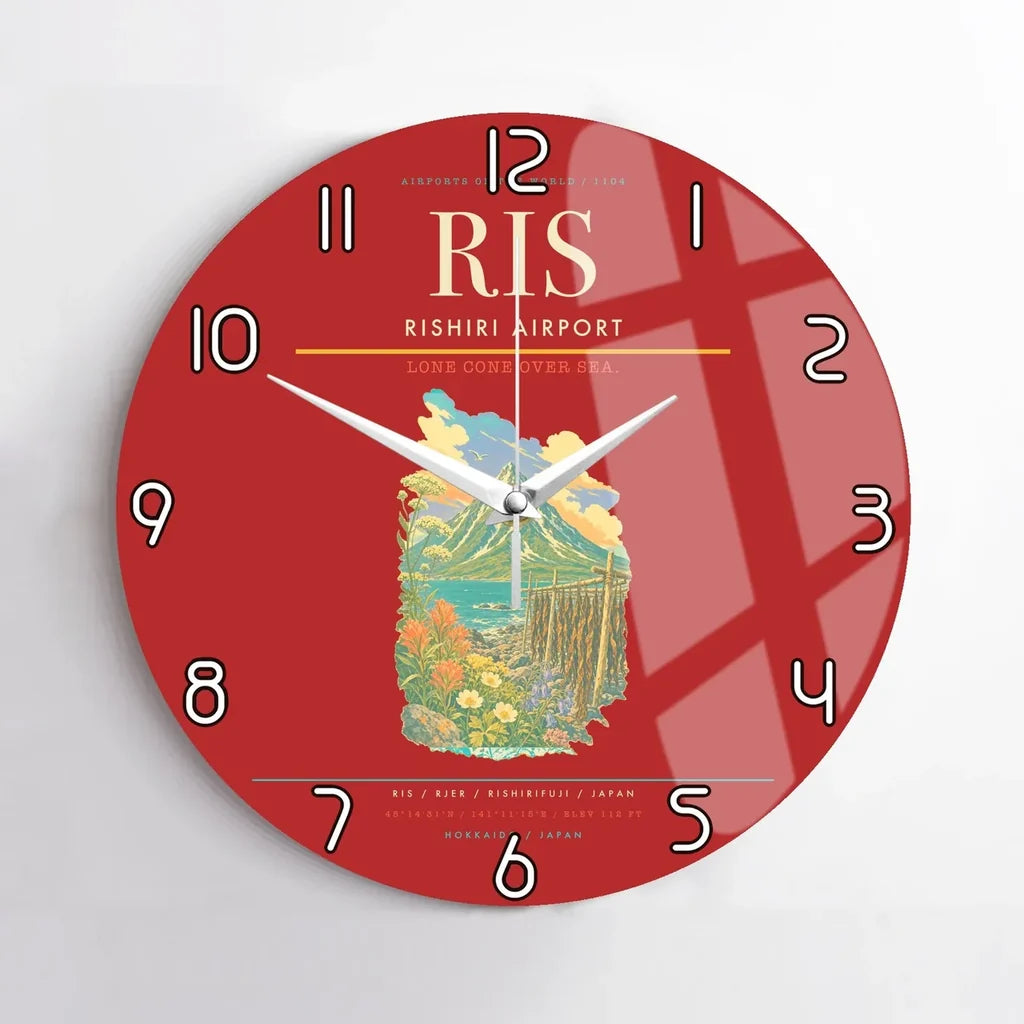 Rishiri Airport (RIS) design on red no frame wall clock