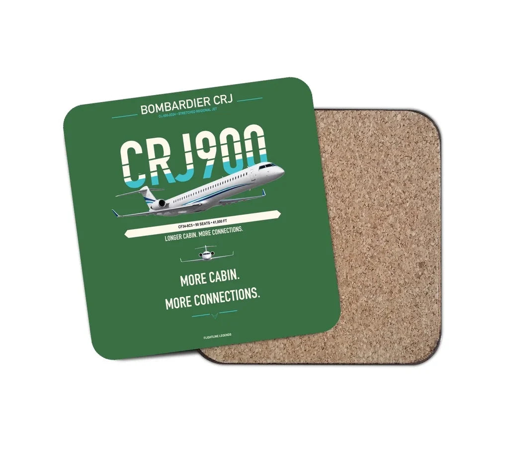 Bombardier CRJ900 design on green 1 piece coaster