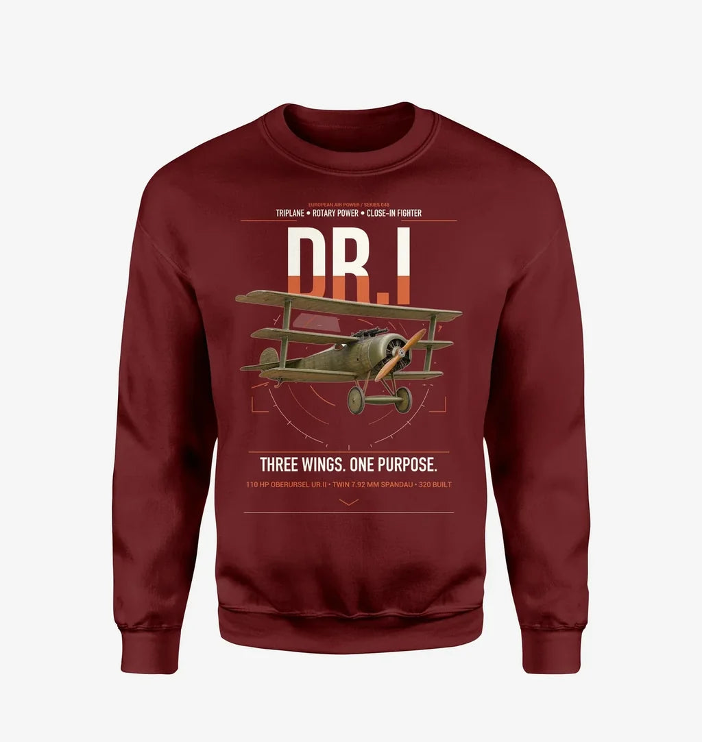 Fokker Dr.I design on wine red sweatshirt