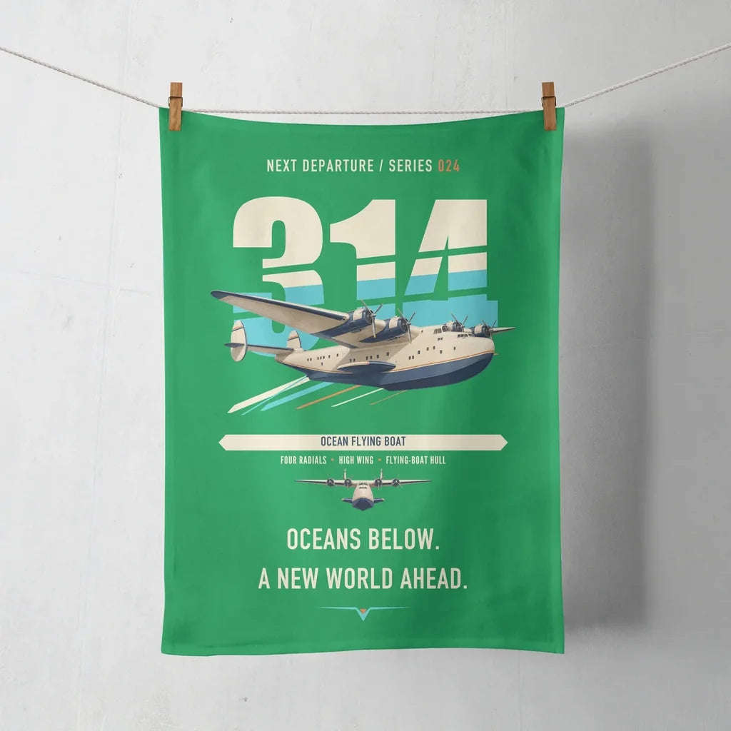 Boeing 314 Clipper design on green towel