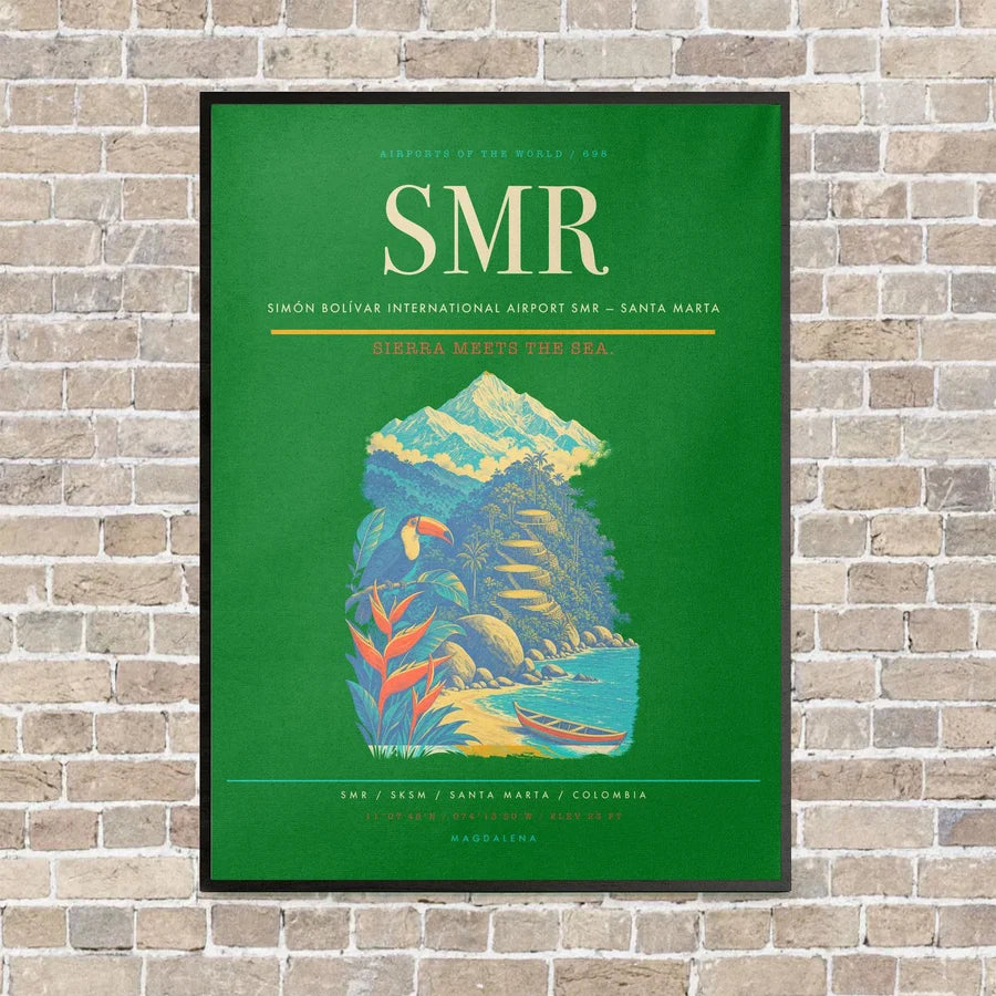 Simón Bolívar International Airport SMR — Santa Marta vertical canvas print - framed - green background