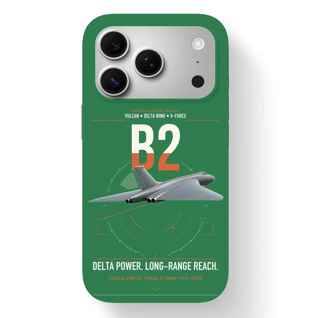 Avro Vulcan B2 design on green magsafe iphone case, for iPhone 17 Pro