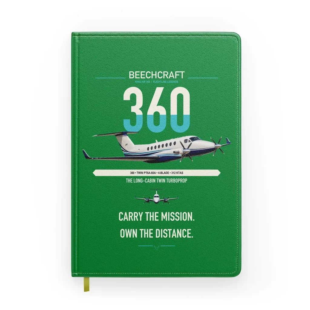 Beechcraft King Air 360 design on green notebook