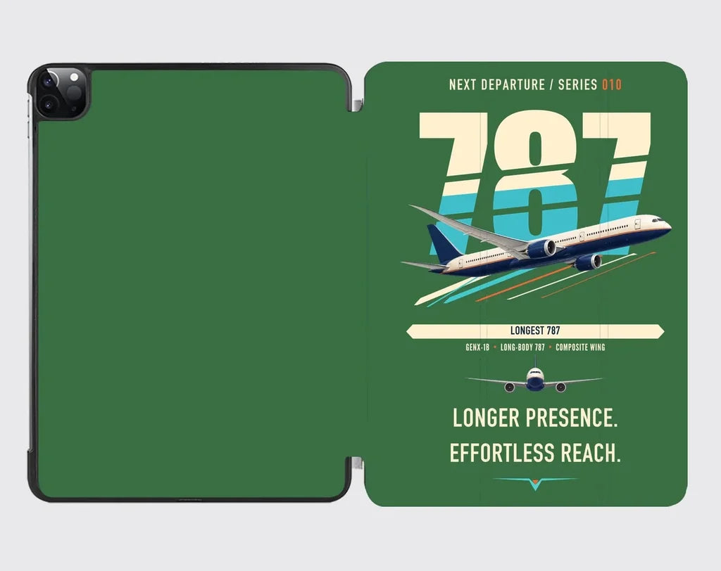 Boeing 787-10 Dreamliner design on green ipad tablet case
