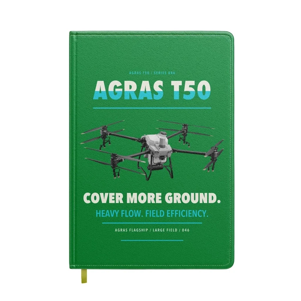 DJI Agras T50 design on green notebook