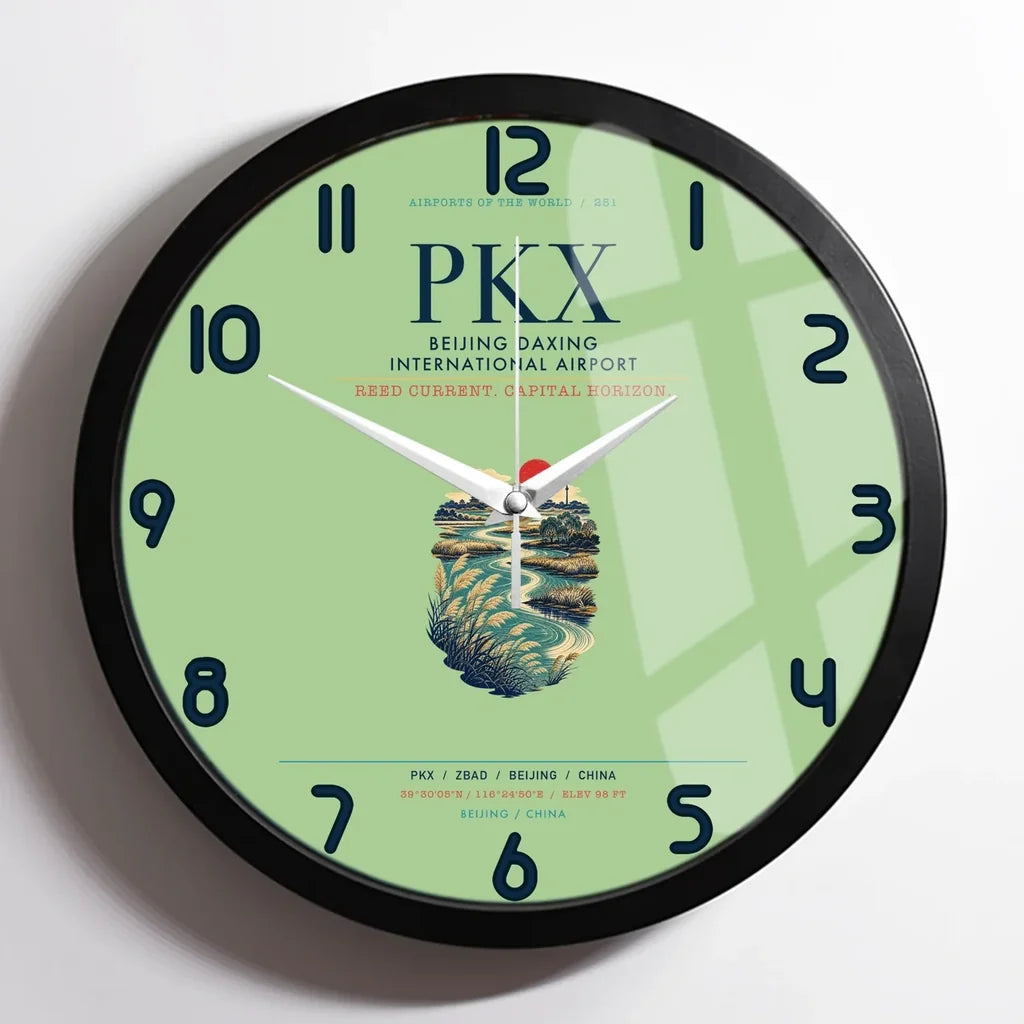 Beijing Daxing International Airport (PKX) design on light green framed wall clock