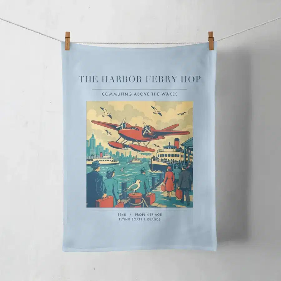 VINTAGE G4361 - The Harbor Ferry Hop - Designed Towels design on lightblue