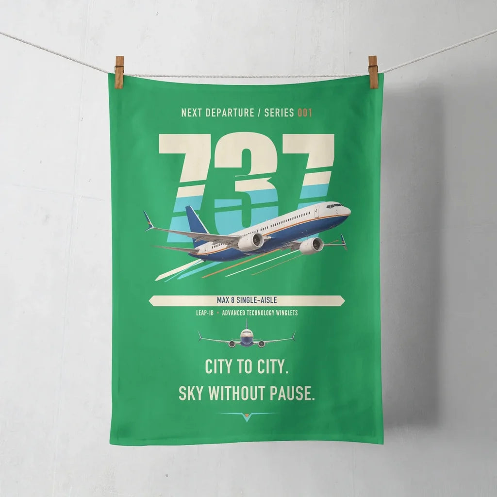 Boeing 737 MAX 8 design on green towel