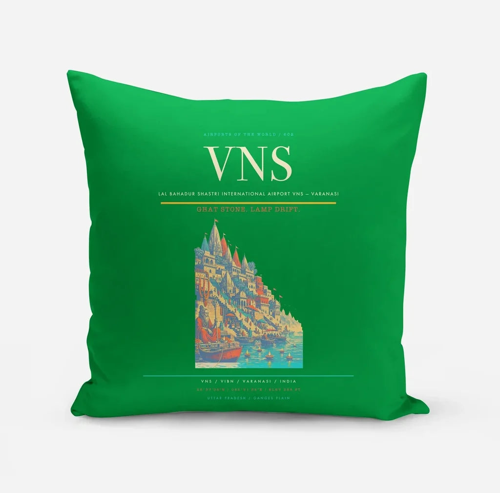 Lal Bahadur Shastri International Airport (VNS) design on green pillow