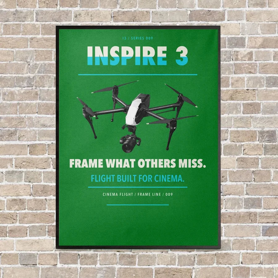DJI Inspire 3 vertical canvas print - framed - green background