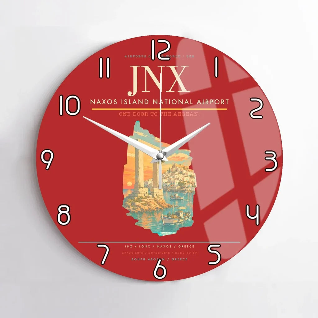 Naxos Island National Airport (JNX) design on red no frame wall clock