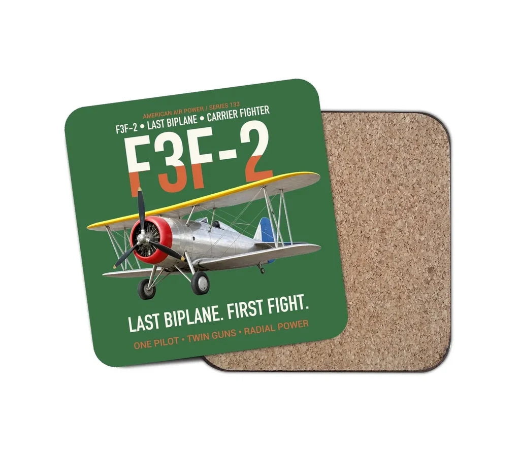 F3F-2 Last Biplane First Fight design on green 1 piece coaster